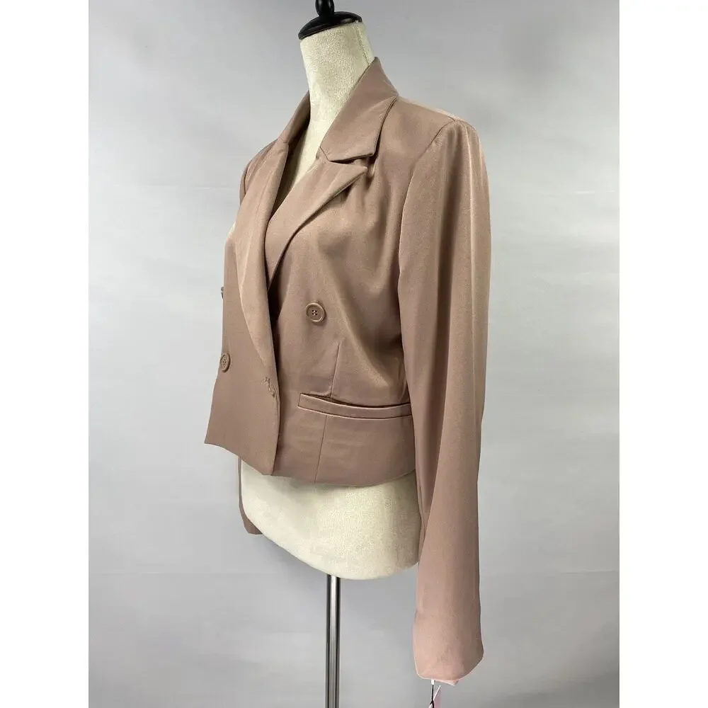 Anthropologie Avec les Filles Cropped Blazer Jacket Taupe Blush Beige Medium